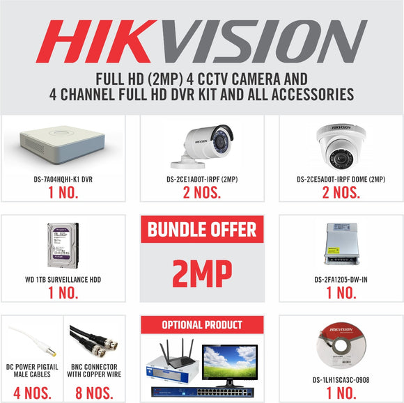 HIKVISION  HD 2MP 4 CAM SET