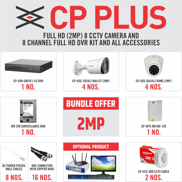 CPPLUS HD 2MP 8 CAM SET